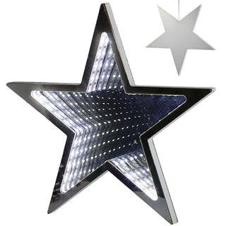 LED Stern Spiegeltunnel 60LEDs Glas Kunststoff 30x2cm batteriebetrieben kaltweiß Lichttunnel-Effekt Infinity-Stern Leuchtstern