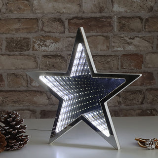 LED Stern Spiegeltunnel 60LEDs Glas Kunststoff 30x2cm batteriebetrieben kaltweiß Lichttunnel-Effekt Infinity-Stern Leuchtstern
