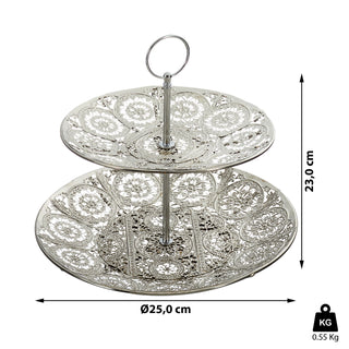 Etagere Mandala silber zweistöckig H23cm Eisen Servierplatte Servieretagere
