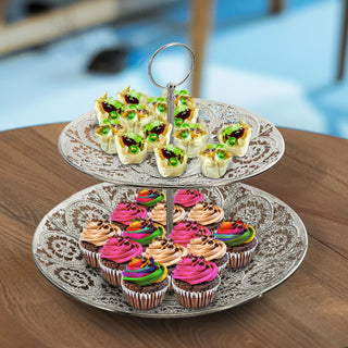 Etagere Mandala silber zweistöckig H23cm Eisen Servierplatte Servieretagere