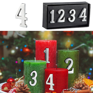 Kerzenstecker Advent 4tlg. Zahlen silber 3 cm Aluminium Zahlenstecker Adventskerzen Adventsdeko