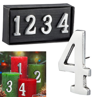 Kerzenstecker Advent 4tlg. Zahlen silber 3 cm Aluminium Zahlenstecker Adventskerzen Adventsdeko