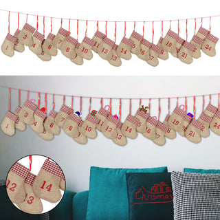 Adventskalender DIY Socken Jutelook Karomuster Sockenkette Stiefel Beutel Weihnachtskalender