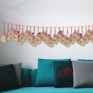 Adventskalender DIY Socken Jutelook Karomuster Sockenkette Stiefel Beutel Weihnachtskalender