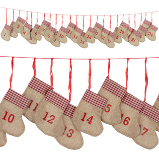 Adventskalender DIY Socken Jutelook Karomuster Sockenkette Stiefel Beutel Weihnachtskalender