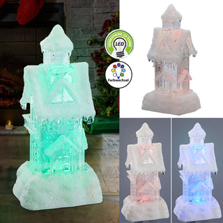 LED Glam Haus 12x25cm Farbwechsel Fensterbankdeko Weihnachtsbeleuchtung Glitter-Effekt Leuchthaus