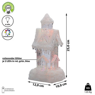 LED Glam Haus 12x25cm Farbwechsel Fensterbankdeko Weihnachtsbeleuchtung Glitter-Effekt Leuchthaus