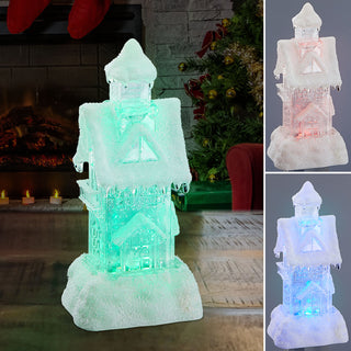 LED Glam Haus 12x25cm Farbwechsel Fensterbankdeko Weihnachtsbeleuchtung Glitter-Effekt Leuchthaus