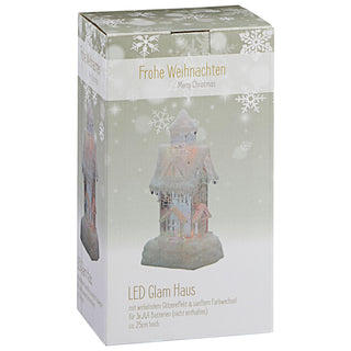LED Glam Haus 12x25cm Farbwechsel Fensterbankdeko Weihnachtsbeleuchtung Glitter-Effekt Leuchthaus