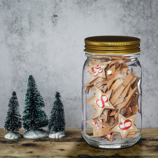 Adventskalender Einmachglas 7,5x13cm Holzklammern mit Holzstern Zahlen Holz 25tlg Adventszeit Kalender Wäscheklammern Schraubverschluss
