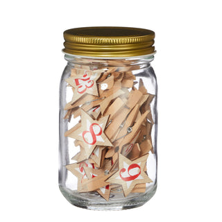 Adventskalender Einmachglas 7,5x13cm Holzklammern mit Holzstern Zahlen Holz 25tlg Adventszeit Kalender Wäscheklammern Schraubverschluss