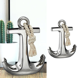 Anker glänzend mit Tau silber Steingut H28cm maritime Dekoration Meer See