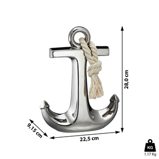Anker glänzend mit Tau silber Steingut H28cm maritime Dekoration Meer See