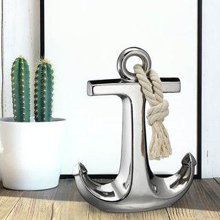Anker glänzend mit Tau silber Steingut H28cm maritime Dekoration Meer See