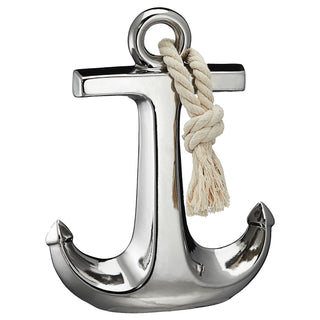 Anker glänzend mit Tau silber Steingut H28cm maritime Dekoration Meer See
