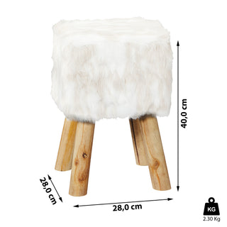 Fellhocker weiß rund 28x40cm Kiefer Polyester Schaumstoff Sitzhocker Fußhocker Kunstfell Dekohocker mit Holzfüssen