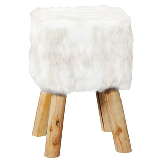 Fellhocker weiß rund 28x40cm Kiefer Polyester Schaumstoff Sitzhocker Fußhocker Kunstfell Dekohocker mit Holzfüssen
