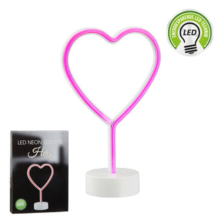 Rote LED NEON Leuchte auf Fuß Herz, 28cm, Hochzeit, Polterabend, Party, Bar, Deko