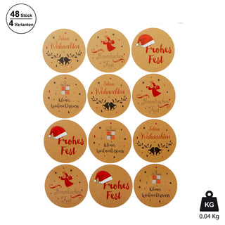 Geschenksticker Aufkleber Weihnachtsmotiven 48er Set 4 Designs Geschenkaufkleber Sticker rund Weihnachtsbotschaft