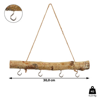 Dekostange aus Birkenholz mit 4 Metalhaken 30cm Dekostange naturfarben mit Juteseil