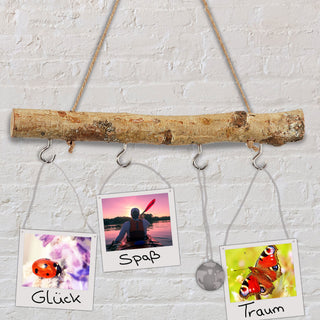 Dekostange aus Birkenholz mit 4 Metalhaken 30cm Dekostange naturfarben mit Juteseil