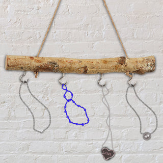 Dekostange aus Birkenholz mit 4 Metalhaken 30cm Dekostange naturfarben mit Juteseil