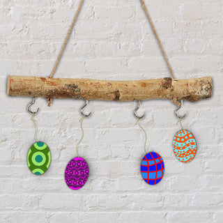 Dekostange aus Birkenholz mit 4 Metalhaken 30cm Dekostange naturfarben mit Juteseil