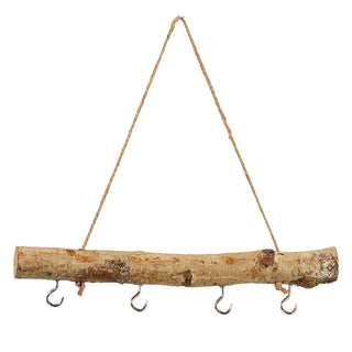 Dekostange aus Birkenholz mit 4 Metalhaken 30cm Dekostange naturfarben mit Juteseil