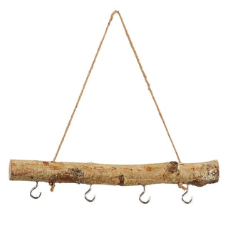 Dekostange aus Birkenholz mit 4 Metalhaken 30cm Dekostange naturfarben mit Juteseil