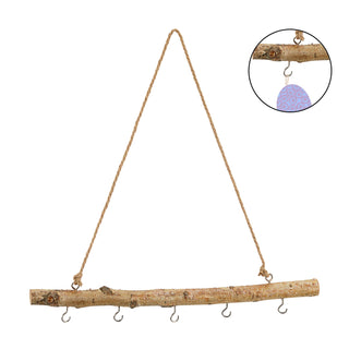 Deko-Holzstange 50 cm mit 5 Metallhaken DIY Birkenholz Dekostange Fensterdeko Deko Holz Stange zum Hängen mit Haken und Kordel Hängeast Treibholz Hänger Deko Zweige Türdeko Türhänger Fensterdeko Fensterhänger Türhänger