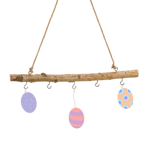 Deko-Holzstange 50 cm mit 5 Metallhaken DIY Birkenholz Dekostange Fensterdeko Deko Holz Stange zum Hängen mit Haken und Kordel Hängeast Treibholz Hänger Deko Zweige Türdeko Türhänger Fensterdeko Fensterhänger Türhänger