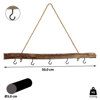 Dekostange "Deluxe" mit 5 Metallhaken 50cm Dekostange aus Altholz naturfarben mit Juteseil