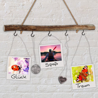 Dekostange "Deluxe" mit 5 Metallhaken 50cm Dekostange aus Altholz naturfarben mit Juteseil