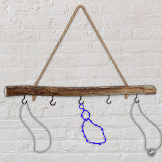 Dekostange "Deluxe" mit 5 Metallhaken 50cm Dekostange aus Altholz naturfarben mit Juteseil