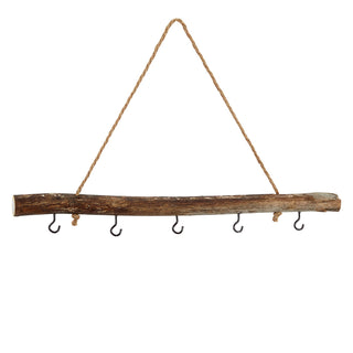 Dekostange "Deluxe" mit 5 Metallhaken 50cm Dekostange aus Altholz naturfarben mit Juteseil
