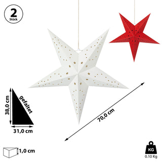 2/6x Papierstern "Star" faltbar rot weiß 31x38cm Stern Dekostern Weihnachtsstern Adventsstern Fensterdeko