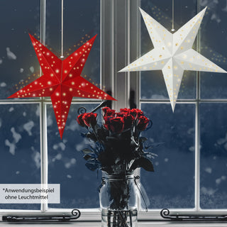 2/6x Papierstern "Star" faltbar rot weiß 31x38cm Stern Dekostern Weihnachtsstern Adventsstern Fensterdeko