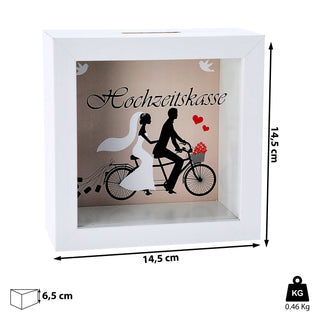 Spardose "Hochzeitskasse" "Happy Birthday" B14,5cm Sparbüchse Gelddose Bilderrahmen MDF Glas Geldgeschenk