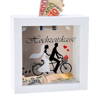 Spardose "Hochzeitskasse" "Happy Birthday" B14,5cm Sparbüchse Gelddose Bilderrahmen MDF Glas Geldgeschenk