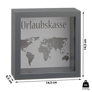 Spardose "Urlaubskasse" B14.5cm Sparbüchse Gelddose Bilderrahmen MDF Glas Geldgeschenk