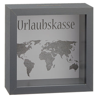 Spardose "Urlaubskasse" B14.5cm Sparbüchse Gelddose Bilderrahmen MDF Glas Geldgeschenk