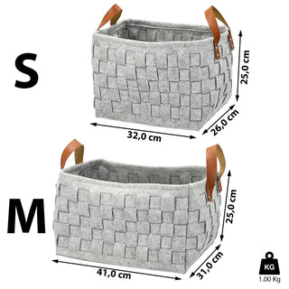 Aufbewahrungskorb 2er Set aus Filz grau Zeitungskorb mit Griffen in Lederoptik in zwei Größen