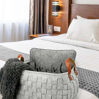 Aufbewahrungskorb 2er Set aus Filz grau Zeitungskorb mit Griffen in Lederoptik in zwei Größen