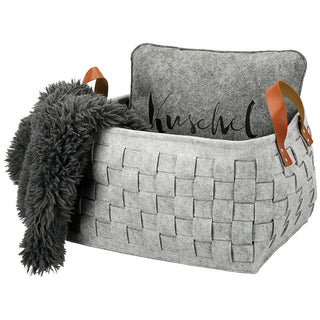 Aufbewahrungskorb 2er Set aus Filz grau Zeitungskorb mit Griffen in Lederoptik in zwei Größen