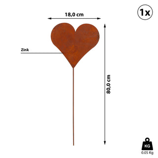 1/3/6/12/36x Gartenstecker Herz im Rost Design 80 cm