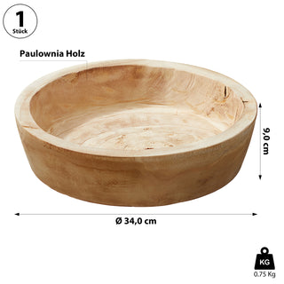 Holzschale rund 34x9cm Paulownia Holz Dekoschale Naturprodukt rustikal Dekoobjekt Holzdekoration Schale