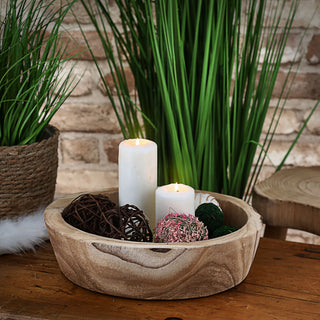 Holzschale rund 34x9cm Paulownia Holz Dekoschale Naturprodukt rustikal Dekoobjekt Holzdekoration Schale