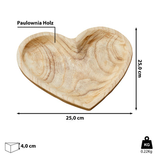 Dekoschale Herz 25x25x4cm Paulownia Naturprodukt Holzherz Herzschale Holzschale Dekoelement