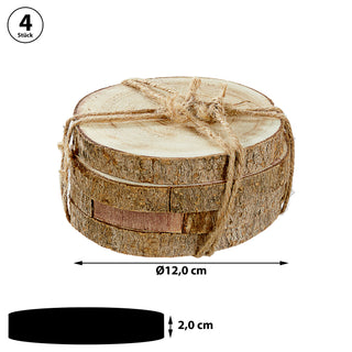 4x Glasuntersetzer Baumscheibe Holzscheibe Ø12cm Untersetzer Bierdeckel Tisch