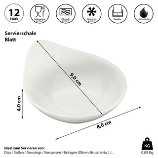 Servierschale Blattform 12er Set weiß 9x4x8cm New Bone China Schale Schüssel Tischgeschirr Snackschale